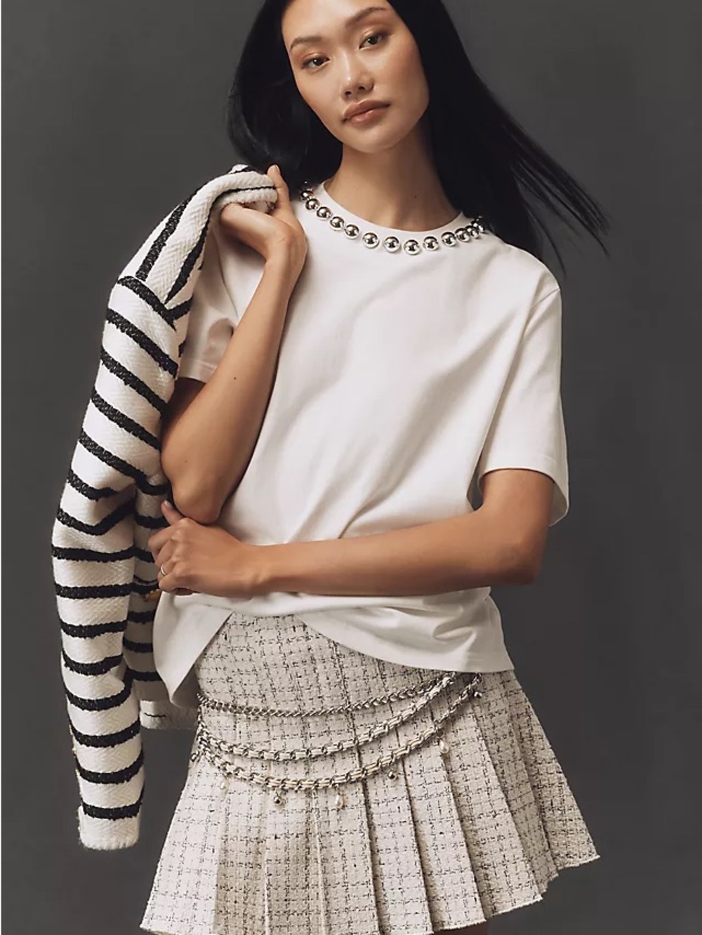 ANTHROPOLOGIE Essential Antwerp 2025 Intenso Pearl Collar Tee Cotton Boxy Fit